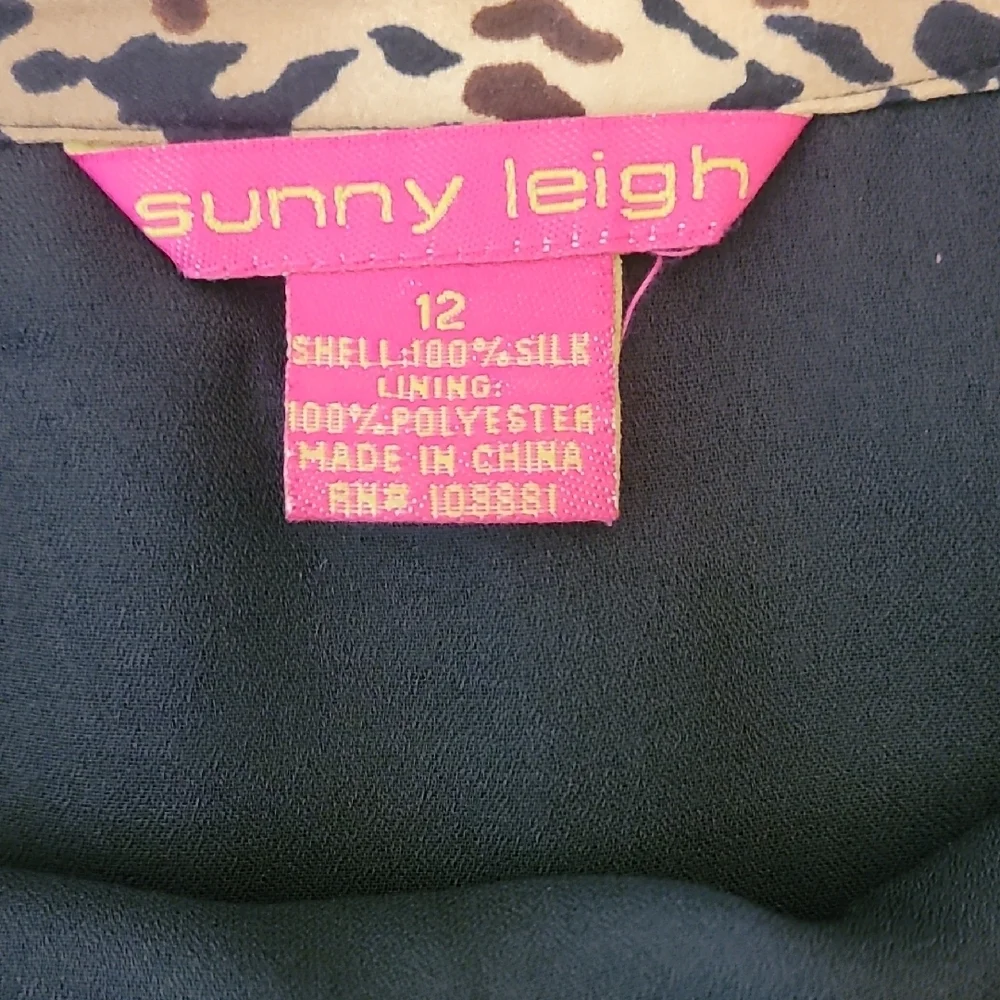 Sunny Leigh Leopard Print 100% Silk Skirt Size 12 Midi Knee Y2K Whimsigoth 90s